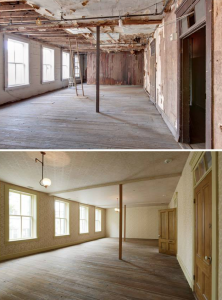 Before and after pictures of the space that served as Clara Barton's Missing Soldiers Office.