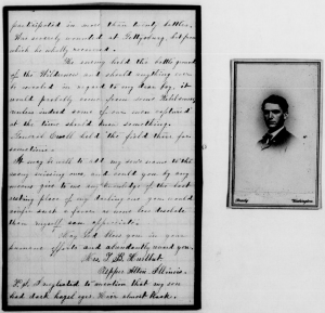 Mrs. J.B. Hulbert's letter, asking about her son