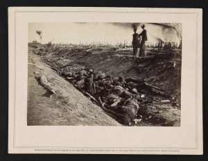 Dead soldiers in Antietam's infamous bloody lane (Courtesy of the Library of Congress)