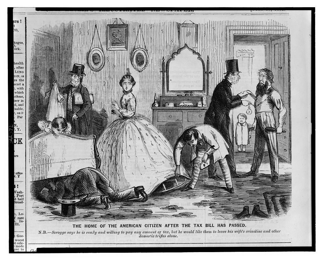This illustration from 1862 shows how a woman’s clothes became increasingly suspect as vessels for hiding and transporting secrets, but also how men strove to protect women’s modesty, making it easier for female spies to hide secrets in their clothes. Courtesy of the Library of Congress.