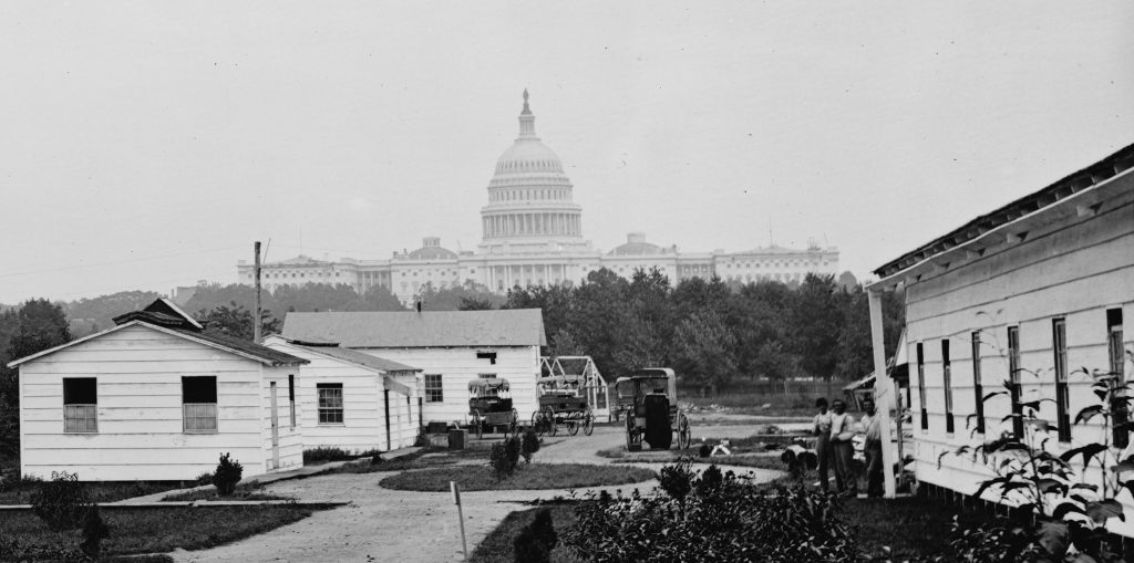 Buildings of Armory Square Hospital with the Capitol in the background. Courtesy of the Library of Congress